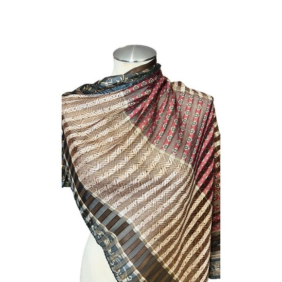 LIZ CLAIBORNE Boho Colorful Striped Square Scarf Gold Sparkle Thread Semi‎ Sheer - Picture 5 of 9